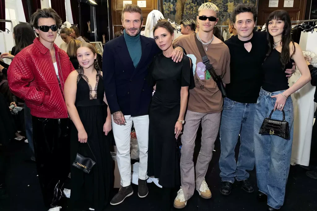 David and Victoria with their family at Victoria's spring/summer 2023 runway show in Paris, France on September 20, 2022.Darren Gerrish/WireImage